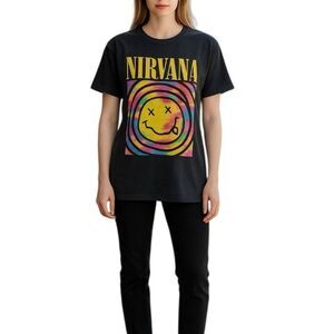 Nirvana Nevermind T-Shirt Smiley Logo Womens Short Sleeve 90s Band Music Gray XS